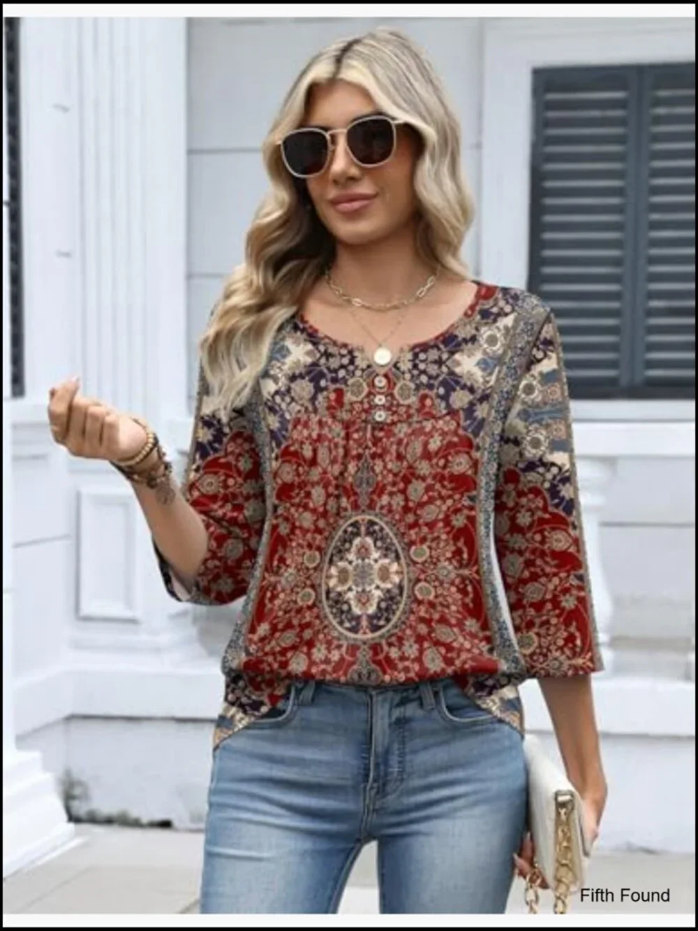 3/4 Sleeve V-Neck Tunic Blouse Dressy Casual Business Work Top - Picture 2 of 7